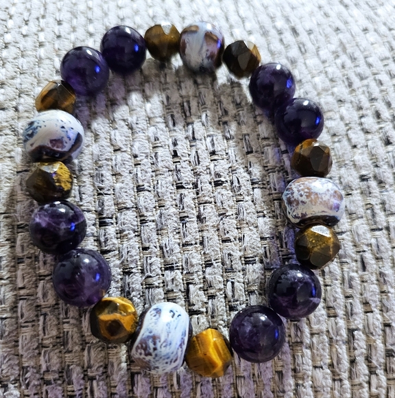 Terra Moda - Set of Gemstone, Tigers Eye and Amethyst, Size Large (male 9.5") - Picture 3 of 7